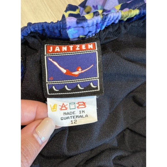 Vintage Jantzen Swim Skort Bathing Suit Sz 12 Navy Floral Tropical Hawaiian Surf - Picture 5 of 7